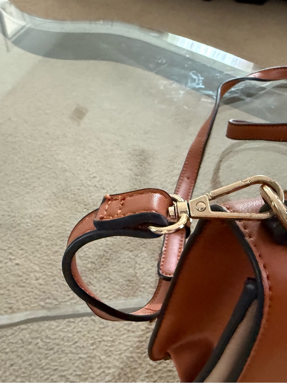 Beige & Cognac Structured Mini Bag - Picture 4 of 7